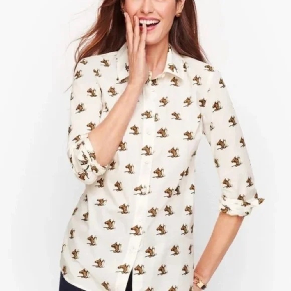 Talbots Horse Equestrian Cotton Button Front Collared Preppy Novelty Shirt Small